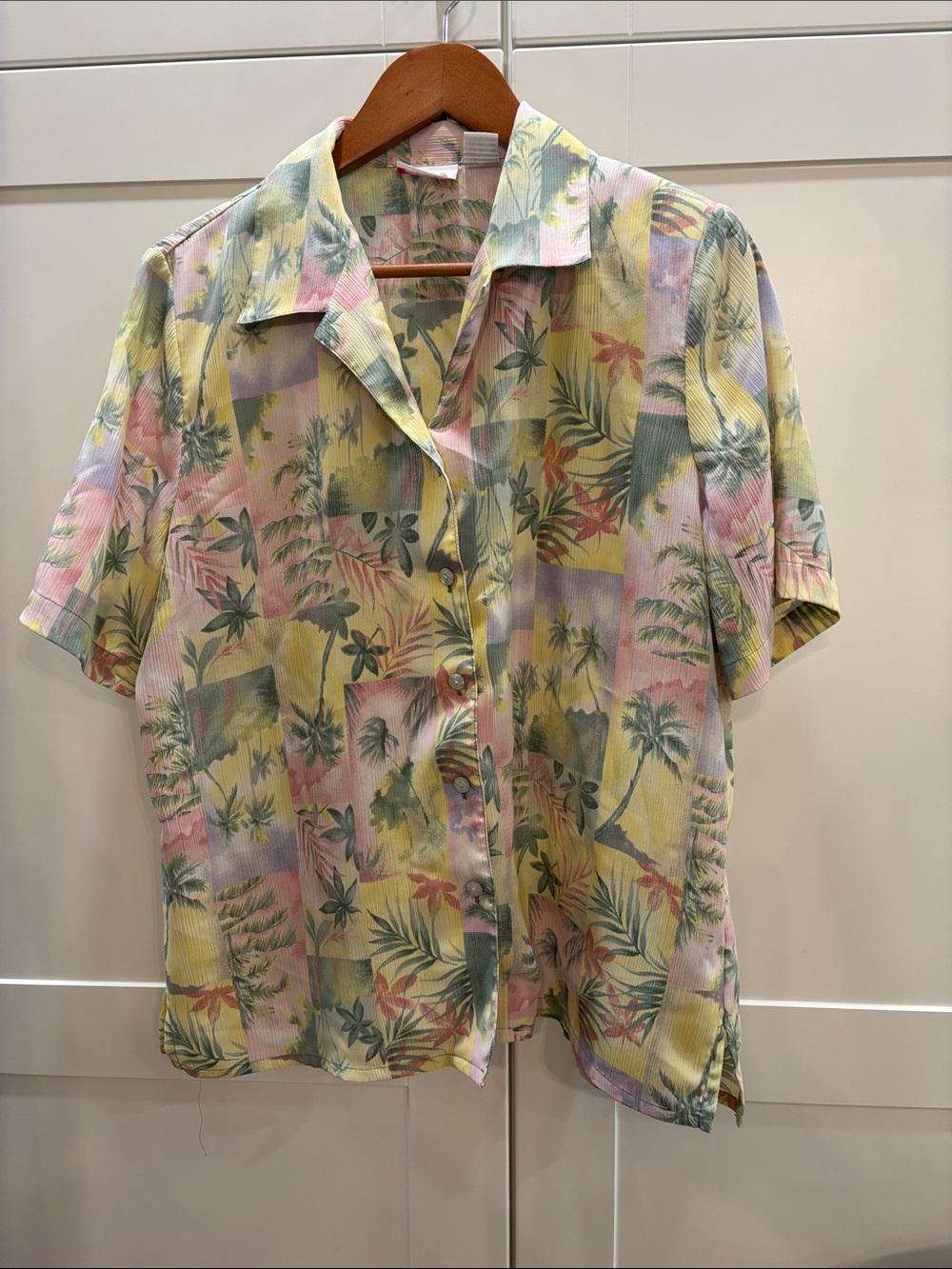 Alia Pastel Tropical Button-Down Shirt - Pink, Yellow, Green